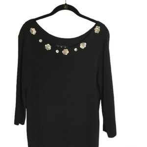J.A.C. Black Knit Top Mother of Pearl‎ Embellishments Size XL